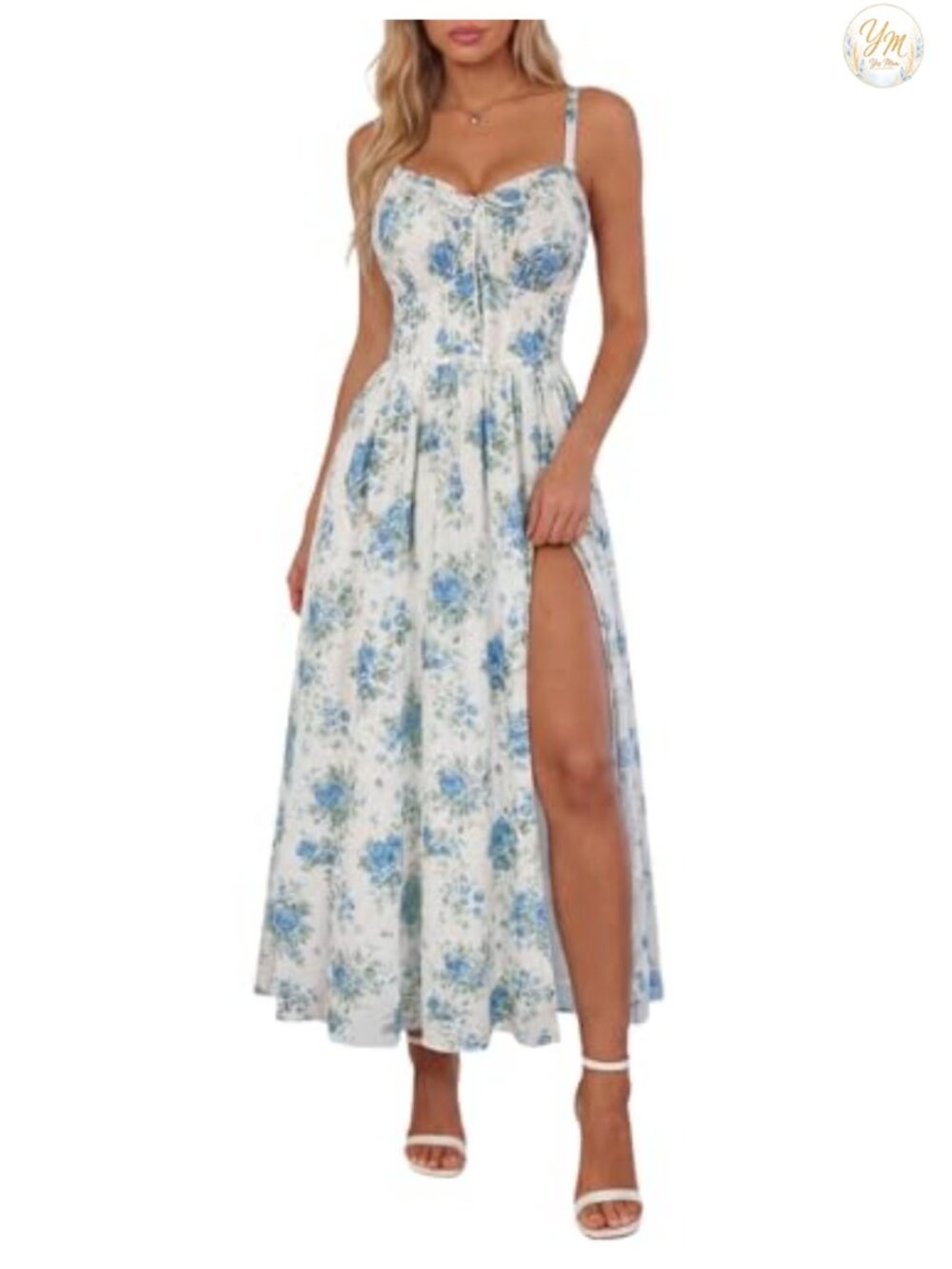 Women's Floral Corset Midi Sundress Wedding Guest Sleeveless V-Neck